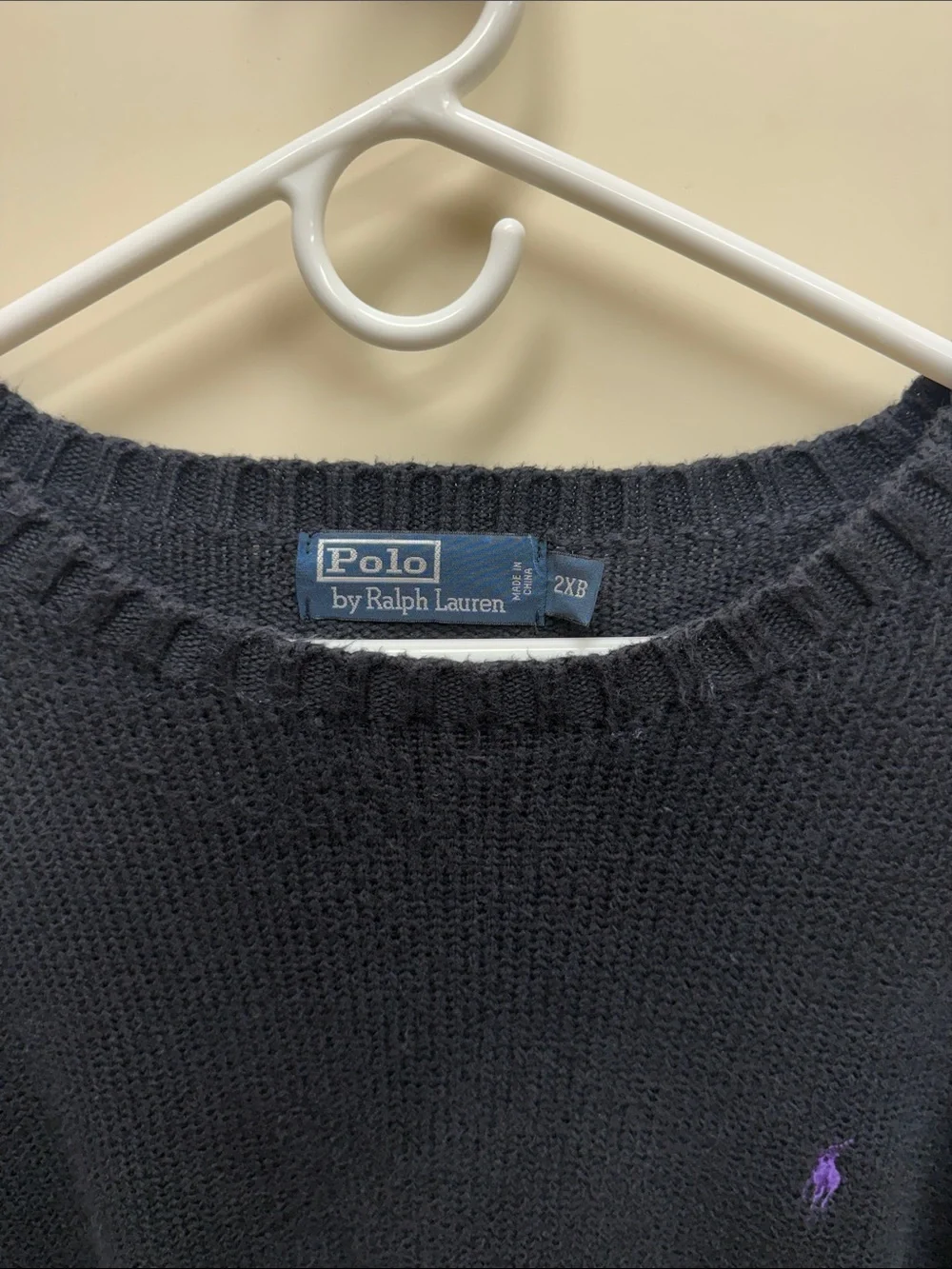Polo by Ralph Lauren Navy Blue Crewneck Sweater with Purple Pony